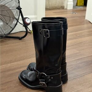 Women’s biker Black Leather Riding Boots